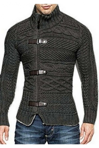 Mens New Stylish Obique Zip Button Front Cable Knit Plain Sweater Cardigan