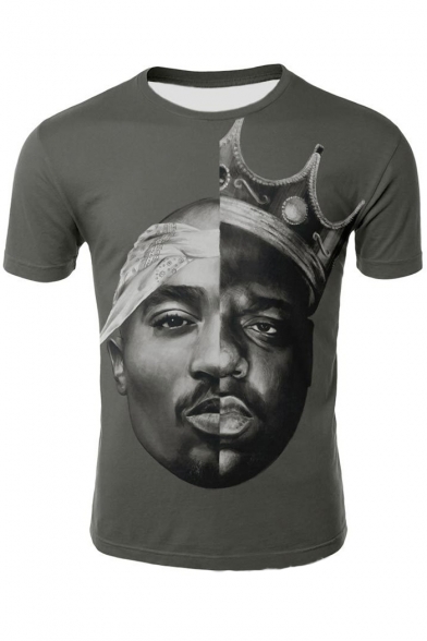New Fashion Figure Printed Fitted Grey T-Shirt