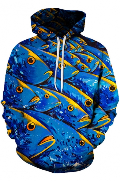 New Stylish 3D Fish Printed Long Sleeve Unisex Loose Casual Pullover Hoodie