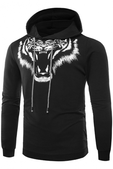 New Stylish 3D Tiger Pattern Long Sleeve Mens Slim Fit Sport Hoodie