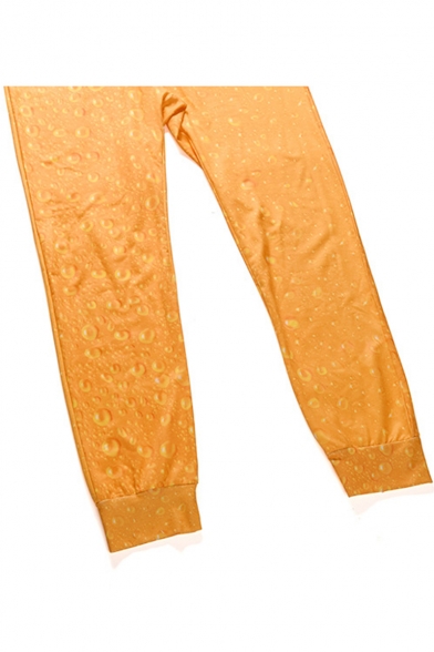 New Stylish Creative Beer Printed Long Sleeve Hoodie Casual Loose Zip Up Yellow Homewear Jumpsuits