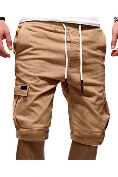 New Stylish Plain Drawstring Waist Multiple Pockets Leisure Cargo Shorts for Men