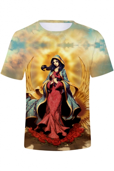 Our Lady of Guadalupe 3D Character Printed Round Neck Short Sleeves T-Shirt