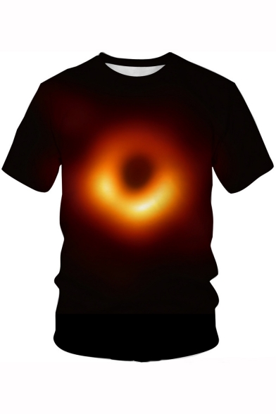 Popular Universe Black Hole Print Short Sleeve Sport Loose Black T-Shirt