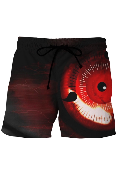Stylish 3D Printed Quick-Drying Drawstring Waist Mens Beach Red Swim Shorts