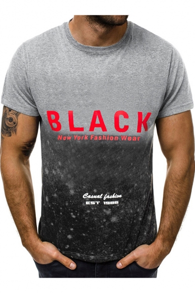 Summer Fashion Simple Letter BLACK Ombre Color Fitted T-Shirt for Men