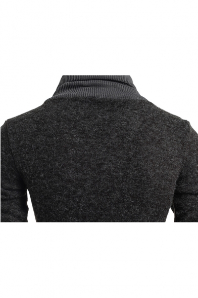 Unique Fashion Drawstring Turtleneck Dark Grey Slim Fit Marled Knit Jumper Sweater for Men