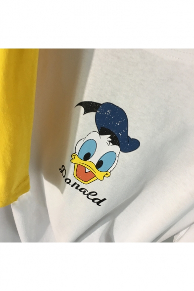 Cartoon Donald Duck Pattern Round Neck Short Sleeve Cotton Graphic T-Shirt