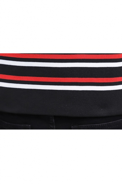 Contrast Striped Rib Knit Trim Long Sleeve Double Breasted Peaked Lapel Men's Blazer Jacket