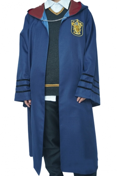 Cool Popular Harry Potter University Badge Patched Hooded Longline Blue Cape Cloak