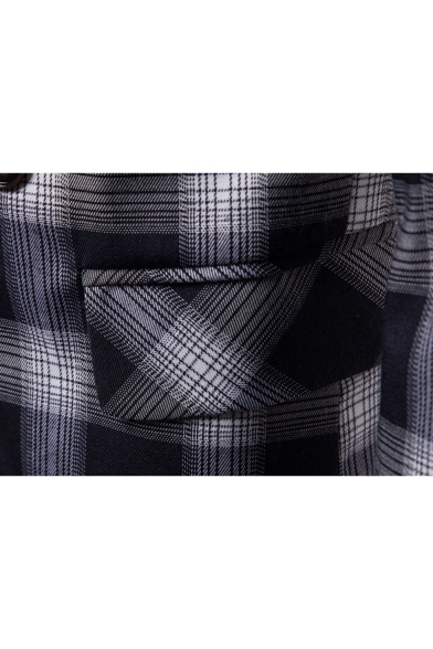 Fashion Plaid Printed Shawl Collar Double Breasted Long Sleeve Men's Blazer Coat