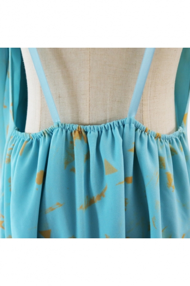 Game of Thrones Daenerys Targaryen Fashion Printed V-Neck Sleeveless Maxi Blue Cape Dress