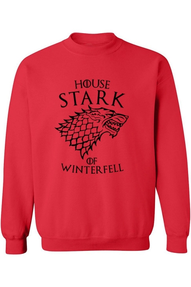 Game of Thrones Stark Wolf Printed Crewneck Long Sleeve Pullover Sweatshirt for Men