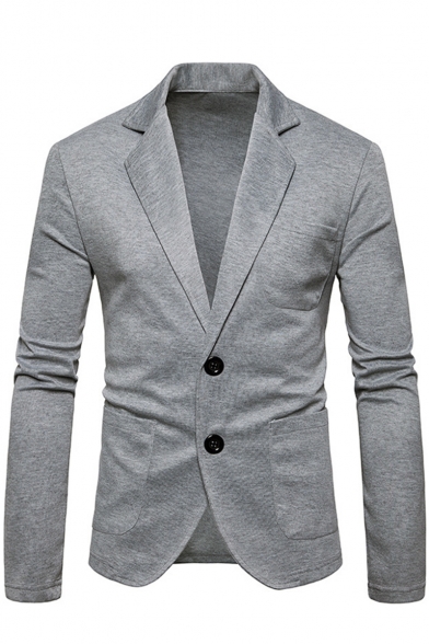 Hot Fashion Solid Double Button Long Sleeve Notched Lapel Casual Mens Suit Jacket