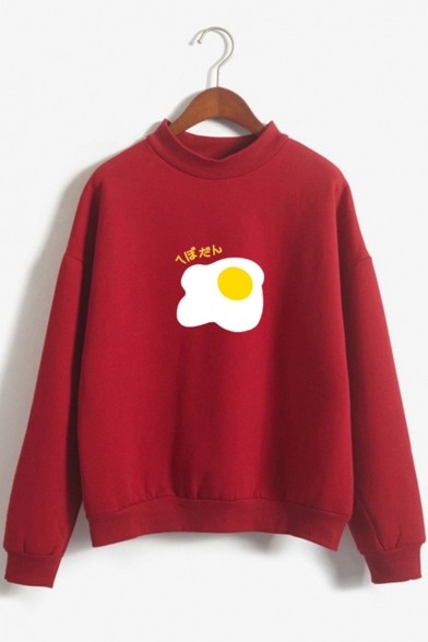 Kawaii Funny Omelette Printed Long Sleeve Mock Neck Unisex Pullover Sweatshirt
