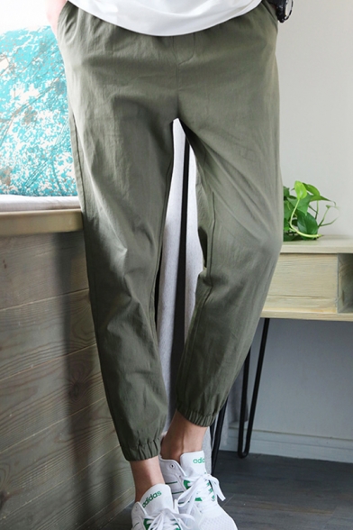 Men's Cool Stylish Summer Solid Color Elastic-Cuff Tapered Pants Trousers