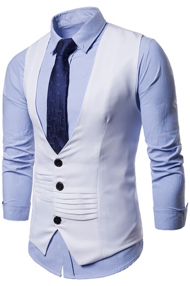 Men's Fashion Plain Single Breasted V-Neck Asymmetric Design Suit Vest