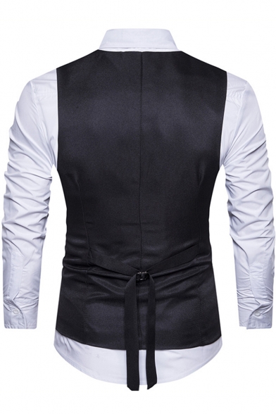 Men's Plain Single Breasted Notched Lapel Belt Back Design Business Suit Vest
