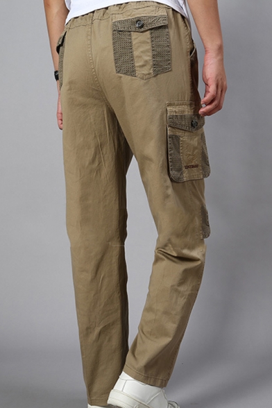 Mens New Trendy Simple Plain Elastic Waist Loose Casual Straight Cotton Cargo Trousers