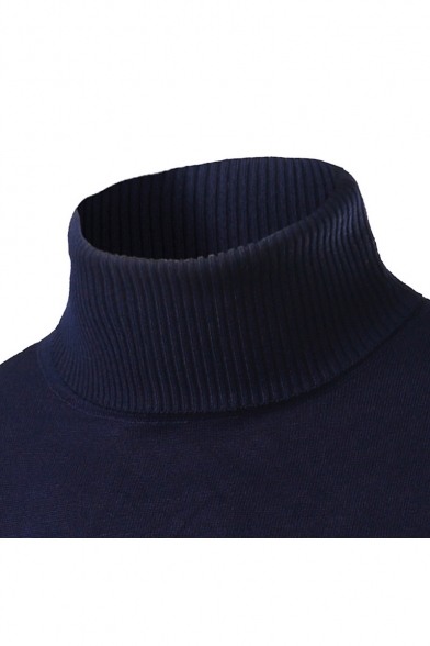 Mens Simple Solid Color High Neck Long Sleeve Fitted Basic Knit Jumper Sweater