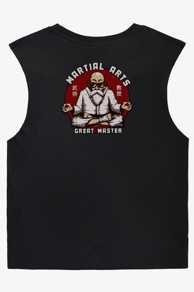 Mens Summer Cool Figure Letter MARTIAL ARTS Printed Sleeveless Cotton Tank