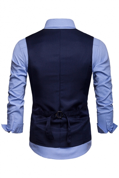 New Stylish Plain Chain Embellished Single Breasted Buckle Back Men's Suit Vest