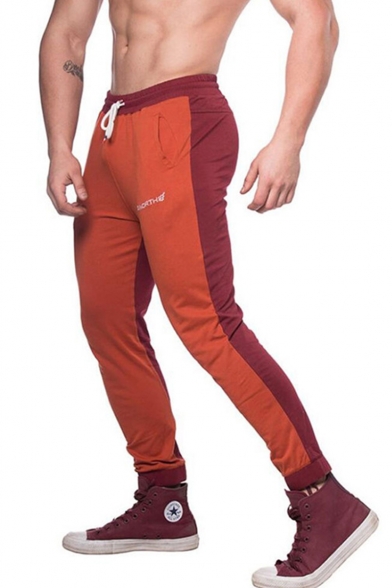 New Trendy Letter Pattern Colorblock Drawstring Waist Training Fitness Sweatpants for Men