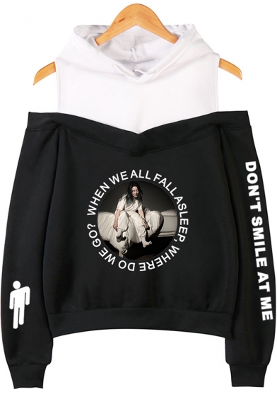 Popular American Singer Fashion Letter DON'T SMILE AT ME Circle Letter Figure Cold Shoulder Casual Hoodie