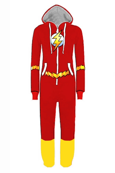 Popular Flash Logo Print Comic Cosplay Long Sleeve Zip Up Hoodie Red Jumpsuits