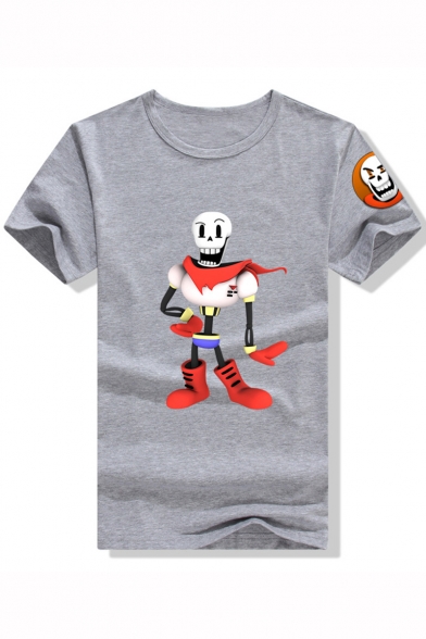 Summer Cool Funny Comic Character Skull Print Short Sleeve Relaxed T-Shirt