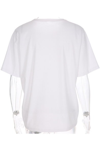 Summer Fashion Car Pattern Short Sleeve Loose Fit White T-Shirt