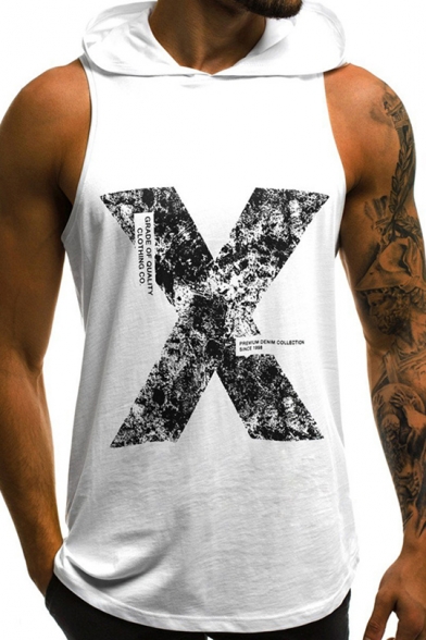 Hot Fashion Letter X Printed Sleeveless Men's Sport Casual Hoodie Tank Top