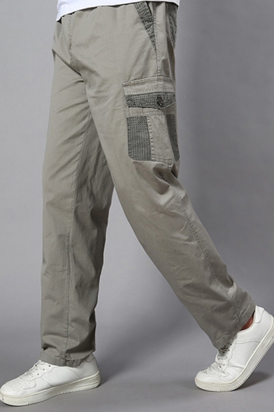 Mens New Trendy Simple Plain Elastic Waist Loose Casual Straight Cotton Cargo Trousers