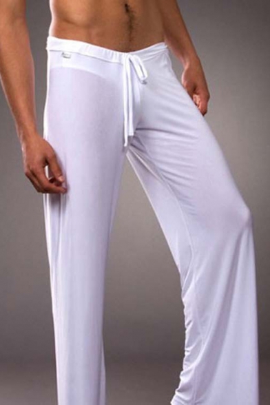 Mens Soft Comfort Simple Plain Drawstring Waist Casual Wide Leg Pants Yoga Lounge Pants