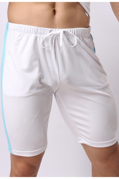 Mens Stylish Contrast Stripe Side Drawstring Waist Slim Fit Athletic Shorts