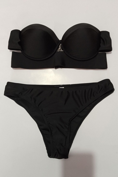 Sexy Black Strapless Hollow Out Bikini