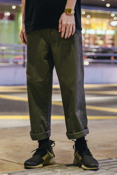 Street Style Plain Zipper Fly Casual Loose Straight Pants For Men