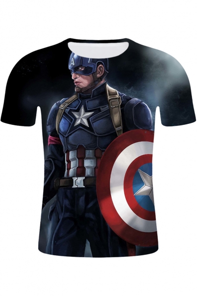3D Cool Film Figure Printed Round Neck Short Sleeve Loose Casual T-Shirt