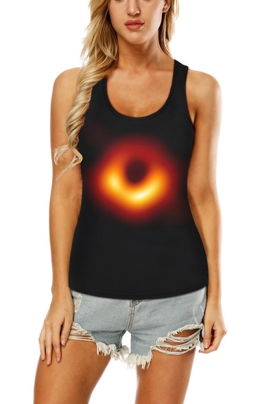 

Theoretical Physicist Black Hole Printed Sleeveless Hollow Out Back Slim Tank Top, LM515215