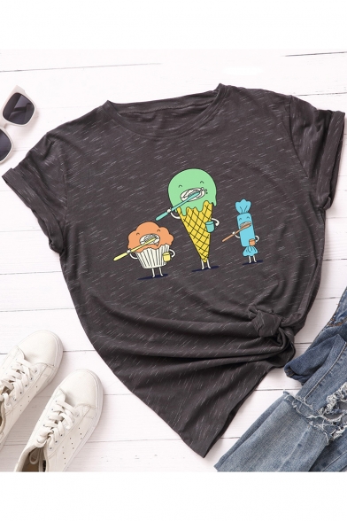 Funny Ice Cream Candy Print Short Sleeve Leisure Cotton T-Shirt