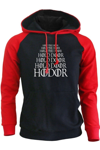 Game of Thrones Hodor Fashion Letter Printed Raglan Sleeve Colorblock Fitted Hoodie