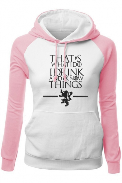 Game of Thrones Popular Letter THAT'S WHAT I DO Colorblock Long Sleeve Fitted Drawstring Hoodie