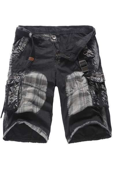 Guys Summer Retro Distressed Camo Pattern Cotton Loose Military Cargo Shorts