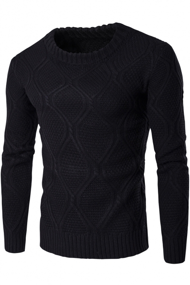 Guys Trendy Lattice Printed Round Neck Long Sleeve Pullover Sweater