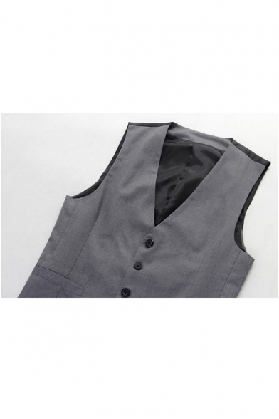 Men's Color Block Buckle Back Single Breasted Slim Fit Dark Grey Suit Vest