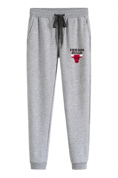 Mens Fashion CHICAGO BULLS Letter Printed Drawstring Waist Fitted Sport Cotton Sweatpants