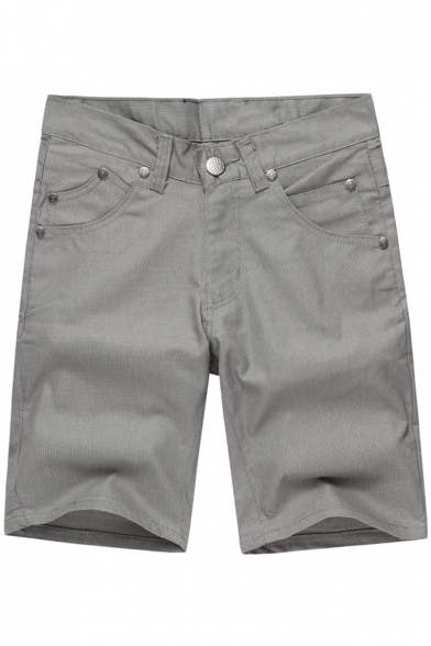 Mens Summer Solid Color Slim Fit Tailored Chino Shorts