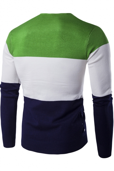 New Fashion Color Block Geometric Printed V-Neck Mens Jacquard Pullover Jumper for Men
