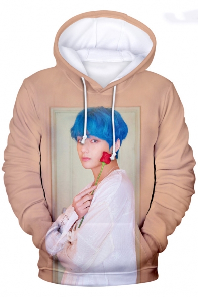 New Stylish Boy Band 3D Rose Figure Printed Long Sleeve Sport Casual Pullover Hoodie