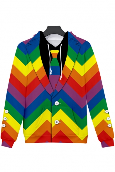 New Trendy 3D Colorful Wave Striped Blazer Print Long Sleeve Loose Fit Unisex Hoodie